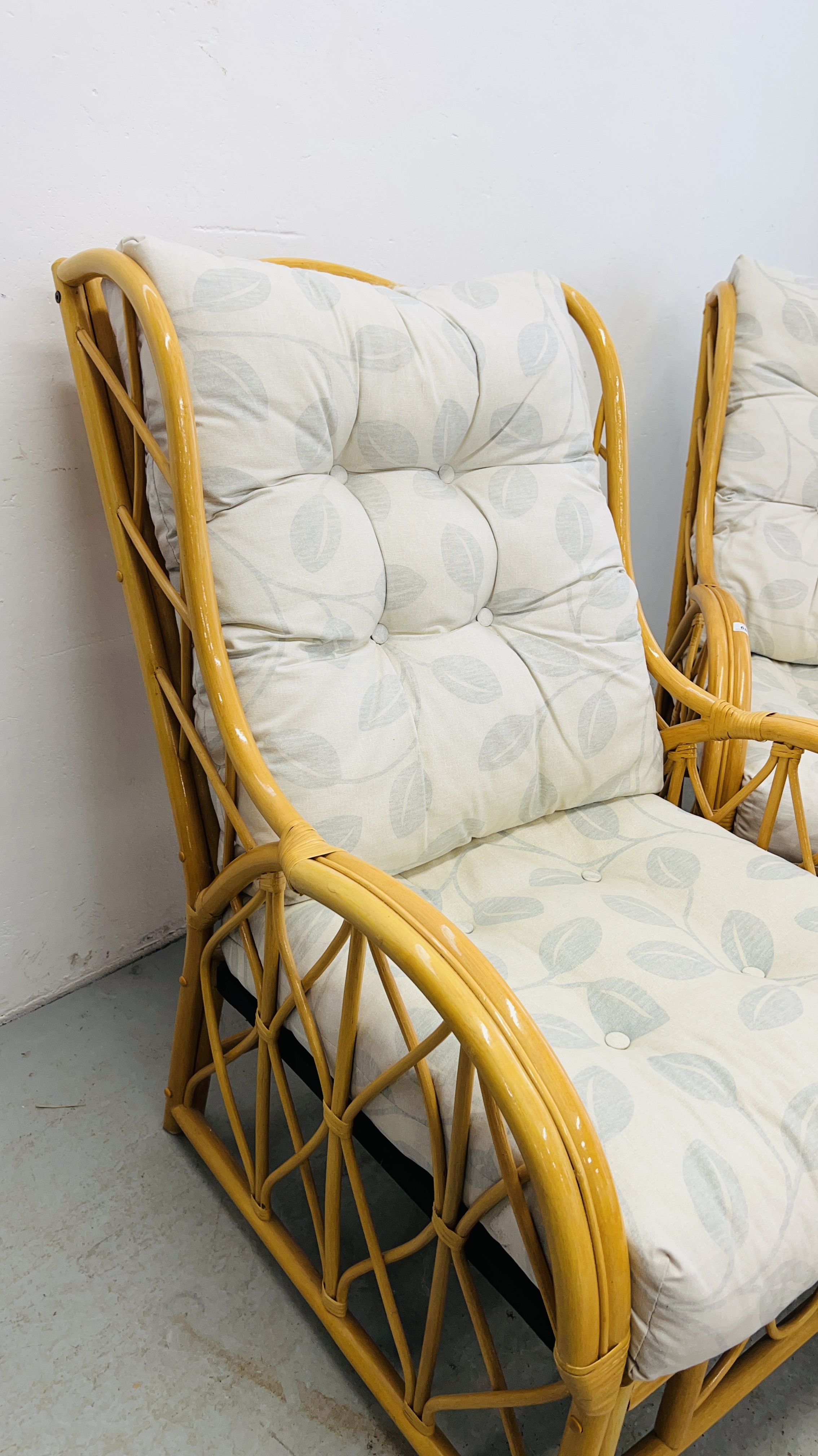 A SUITE OF CANE CONSERVATORY FURNITURE TO INCLUDE TWO CHAIRS, TWO SEATER SOFA, - Image 7 of 9