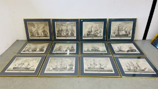 A SET OF TWELVE J. BOYDELL NAUTICAL GALLEON BATTLE SCENE ENGRAVINGS.