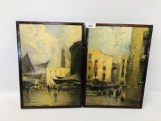 PAIR OF FRAMED "PASINI" OIL ON CANVAS PICTURES OF STREET MARKET - W 27CM. X H 37CM.
