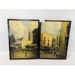 PAIR OF FRAMED "PASINI" OIL ON CANVAS PICTURES OF STREET MARKET - W 27CM. X H 37CM.