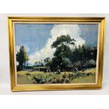 A FRAMED AND MOUNTED J. CHATTEN OIL ON BOARD OF BARSHAM MEADOW W 80CM X H 60.5CM.