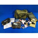 COLLECTION OF FISHING ACCESSORIES TO INCLUDE WEIGHING BAG AND SCALES, JRG LANDING MAT,