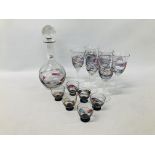 A SET OF 6 MILANO STYLE WINE GLASSES WITH MOSAIC DESIGN + WINE DECANTER & 6 SHOT GLASSES OF