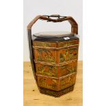 A HIGHLY DECORATIVE GILT DECORATED AND LACQUERED CHINESE WEDDING BASKET - HEIGHT 62CM.