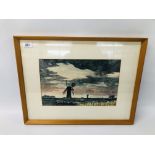 A FRAMED AND MOUNTED WATER COLOUR "THURNE MILL NIGHT" BEARING SIGNATURE JOHN SUTTON 1909 W 35CM X H