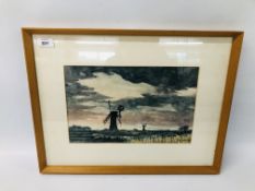 A FRAMED AND MOUNTED WATER COLOUR "THURNE MILL NIGHT" BEARING SIGNATURE JOHN SUTTON 1909 W 35CM X H