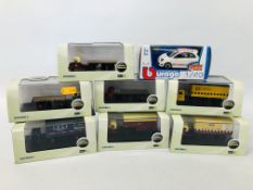 7 X OXFORD COMMERCIALS DIE-CAST MODEL VEHICLES + BURAGO STREET FIRE DIE-CAST BEHICLES (BOXED)
