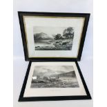 TWO VINTAGE BLACK AND WHITE HIGHLAND CATTLE PRINTS BY DOUGLAS CAMERON TO INCLUDE EARLY MORNING &