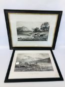 TWO VINTAGE BLACK AND WHITE HIGHLAND CATTLE PRINTS BY DOUGLAS CAMERON TO INCLUDE EARLY MORNING &