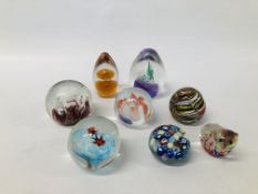 COLLECTION OF EIGHT ASSORTED ART GLASS PAPERWEIGHTS