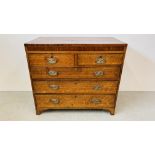 AN OAK TWO OVER THREE CHEST OF DRAWERS ON BRACKET FOOT WIDTH 107CM. DEPTH 54CM. HEIGHT 96CM.