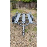 A METAFO GALVANISED MOTORCYCLE CAR TRAILER (THREE BIKE CAPACITY) - ROAD TYRES REQUIRE REPLACEMENT,