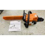 A STIHL MS 180 PETROL CHAIN SAW WITH INSTRUCTIONS - SOLD AS SEEN