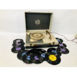 PORTACLYNE RECORD PLAYER 22098 ALONG WITH 14 78 RPM RECORDS TO INCLUDE SHELLAC 6 X 5 ⅜ AND 8 X 6 -