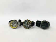 3 X GENT'S WRISTWATCHES MARKED PULSAR INCLUDING CHRONOGRAPH 100M, BRACELET STRAP ETC.