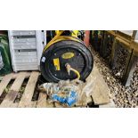 ROLSON 15 METER RETRACTABLE AIR HOSE REEL AS CLEARED ALONG WITH GREASE GUN