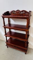 A REPRODUCTION THREE TIER STAND WITH DRAWER TO BASE W 68CM, D 28CM, H 114CM.