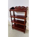 A REPRODUCTION THREE TIER STAND WITH DRAWER TO BASE W 68CM, D 28CM, H 114CM.