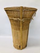 A BAMBOO CONICAL ROCK / FOOD BASKET USED BY SHERPAS IN BORNEO, H 58CM.