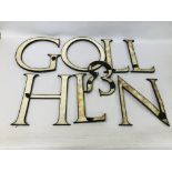 EIGHT VARIOUS VINTAGE BRASS AND ENAMELLED LETTERS