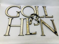 EIGHT VARIOUS VINTAGE BRASS AND ENAMELLED LETTERS