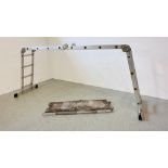 AN ALUMINIUM 4 SECTION ABRU FOLDING COMBINATION LADDER WITH PLATFORM