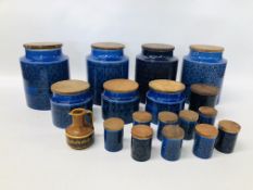 COLLECTION OF HORNSEA BLUE GLAZED KITCHEN STORAGE JARS AND LIDS (APPROX.