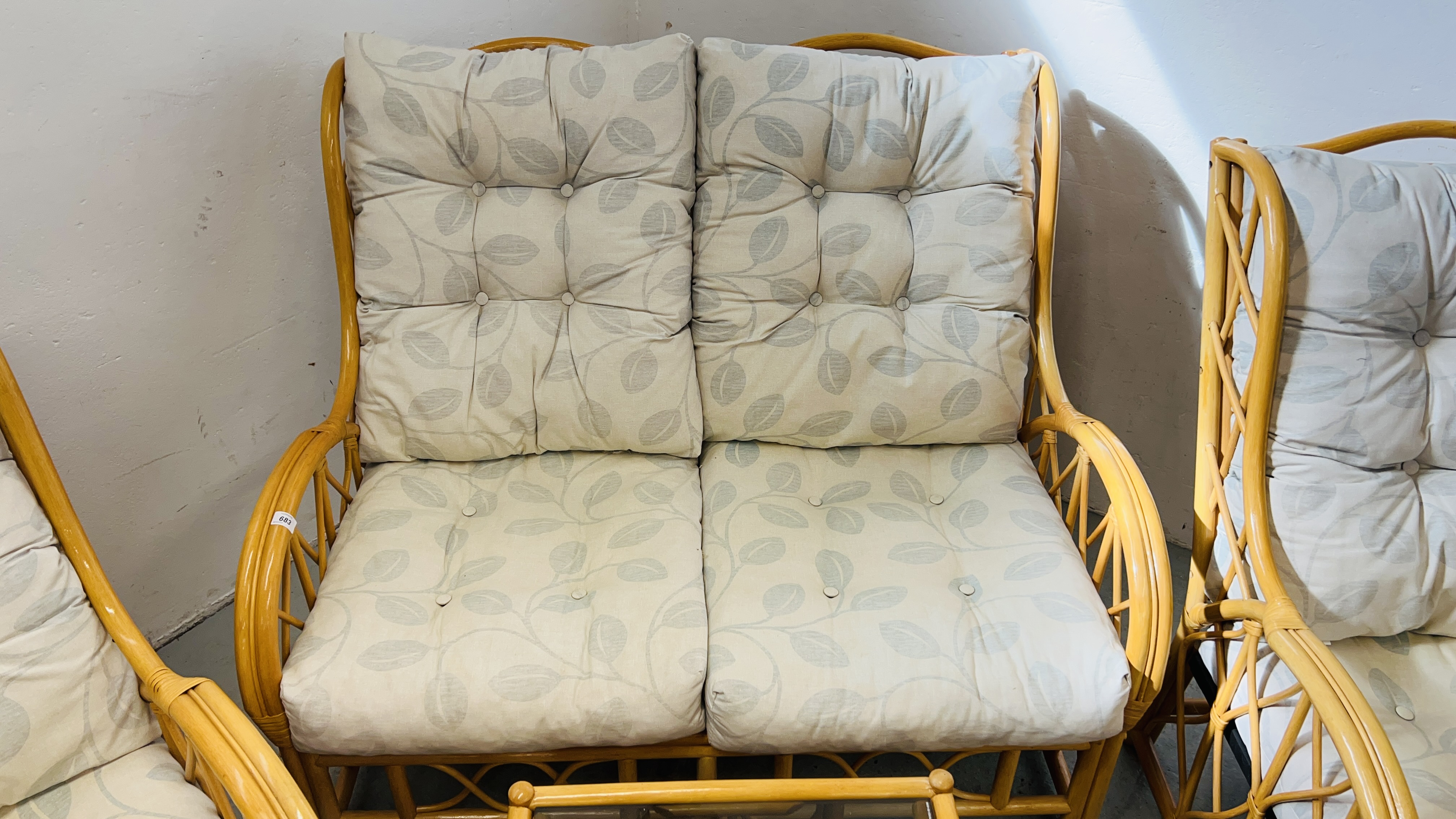 A SUITE OF CANE CONSERVATORY FURNITURE TO INCLUDE TWO CHAIRS, TWO SEATER SOFA, - Image 8 of 9