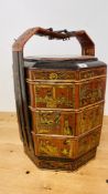 A HIGHLY DECORATIVE GILT DECORATED AND LACQUERED CHINESE WEDDING BASKET - HEIGHT 62CM.