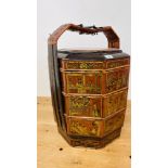 A HIGHLY DECORATIVE GILT DECORATED AND LACQUERED CHINESE WEDDING BASKET - HEIGHT 62CM.