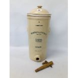 VINTAGE STONEWARE GLAZED WATER FILTER "THE BERKEFELD FILTER Co" ALONG WITH A WOODEN SPIGOT (LID
