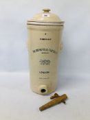 VINTAGE STONEWARE GLAZED WATER FILTER "THE BERKEFELD FILTER Co" ALONG WITH A WOODEN SPIGOT (LID