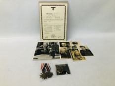 WW1 AND 2 GERMAN MILITARIA TO INCLUDE PHOTOGRAPHS AND MEDALS, ETC.