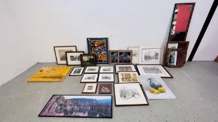 A COLLECTIVE GROUP OF FRAMED PRINTS AND PICTURES TO INCLUDE FRAMED ARABIAN AND CLASSICAL ENGRAVINGS,