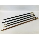 5 X VARIOUS VINTAGE WALKING CANES TO INCLUDE TWO WHITE METAL + VINTAGE BRASS BEAR EXAMPLE