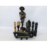 BOX OF QUALITY ETHNIC HARDWOOD CARVINGS,