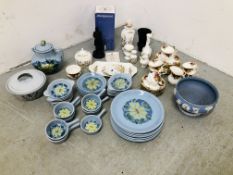 2 BOXES OF TEA AND DINNERWARE TO INCLUDE ROYAL ALBERT, WEDGEWOOD,