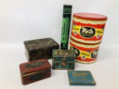 BOX OF ASSORTED VINTAGE TINS TO INCLUDE HOLLANDS RICH TOFFEE AND CHOCOLATE ASSORTMENT,