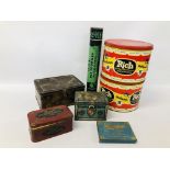 BOX OF ASSORTED VINTAGE TINS TO INCLUDE HOLLANDS RICH TOFFEE AND CHOCOLATE ASSORTMENT,