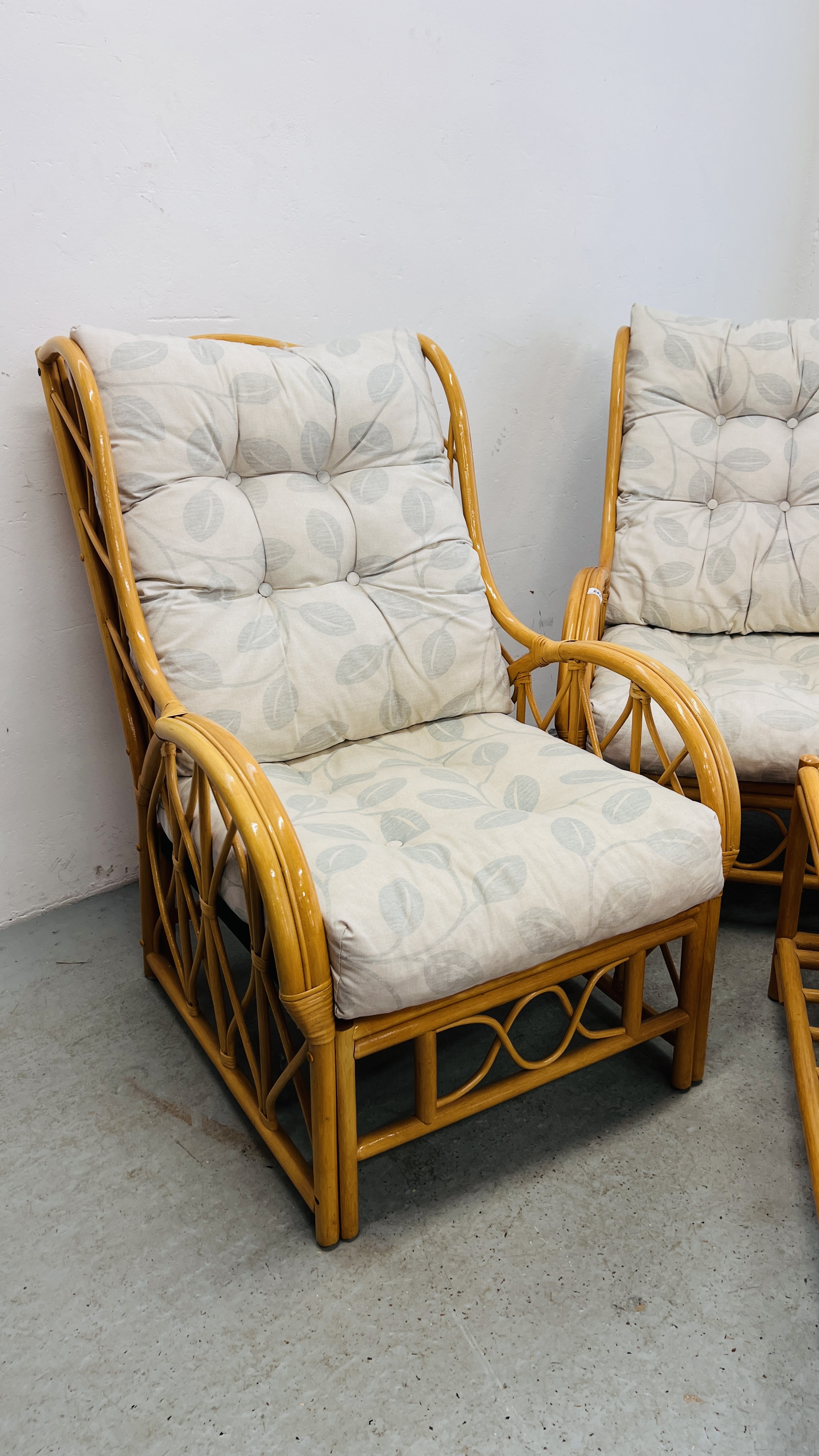 A SUITE OF CANE CONSERVATORY FURNITURE TO INCLUDE TWO CHAIRS, TWO SEATER SOFA, - Image 6 of 9