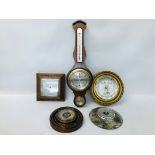 5 X VARIOUS VINTAGE BAROMETERS TO INCLUDE ONE IN A HARDSTONE SURROUND
