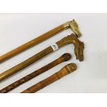 4 X VARIOUS WALKING STICKS TO INCLUDE TWO ORIENTAL CARVED,