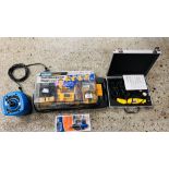 A CASED ROTA CRAFT DREMMEL STYLE HOBBY TOOL WITH ACCESSORIES, PLASPLUGS DRILL SHHARPENER KIT,