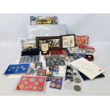 BOX OF ASSORTED GB AND WORLD COIN SETS ETC.