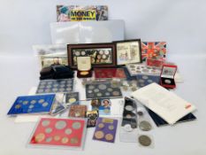 BOX OF ASSORTED GB AND WORLD COIN SETS ETC.