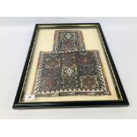 PROBABLY TURKOMAN NEEDLEWORK SALT BAG FRAMED (BAG SIZE H 47CM X W 34CM).