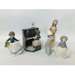 FOUR LLADRO NAO FIGURES ALONG WITH A LLADRO STUDY OF A PIANO PLAYER