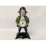 VINTAGE CLOCK HOLDER TOWNMAN WITH BLUE EYES BY HUBBAND AND BRADLEY ENGRAVED ON REPLICA BOTTOM,