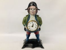 VINTAGE CLOCK HOLDER TOWNMAN WITH BLUE EYES BY HUBBAND AND BRADLEY ENGRAVED ON REPLICA BOTTOM,