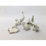 COLLECTION OF SIX VARIOUS LLADRO/NAO CABINET ORNAMENTS TO INCLUDE DUCKS AND GEESE, ETC.